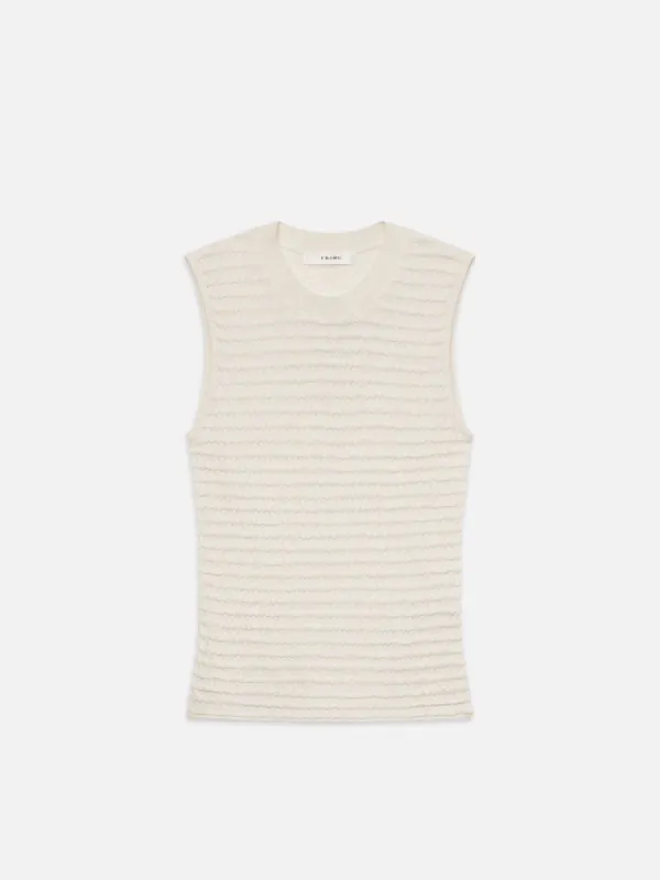 Smocked Sleeveless Crewneck -- White sold by Frame Denim