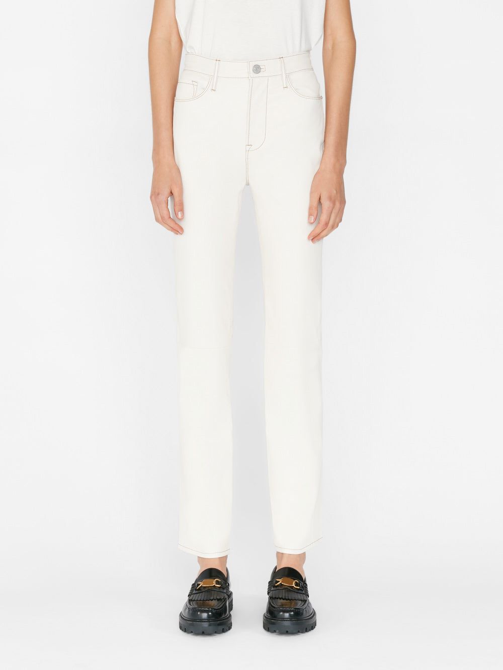 Leather Le Super High Straight -- Bone sold by Frame Denim