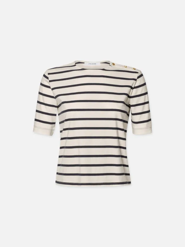 Button Detail Tee -- Navy Multi sold by Frame Denim