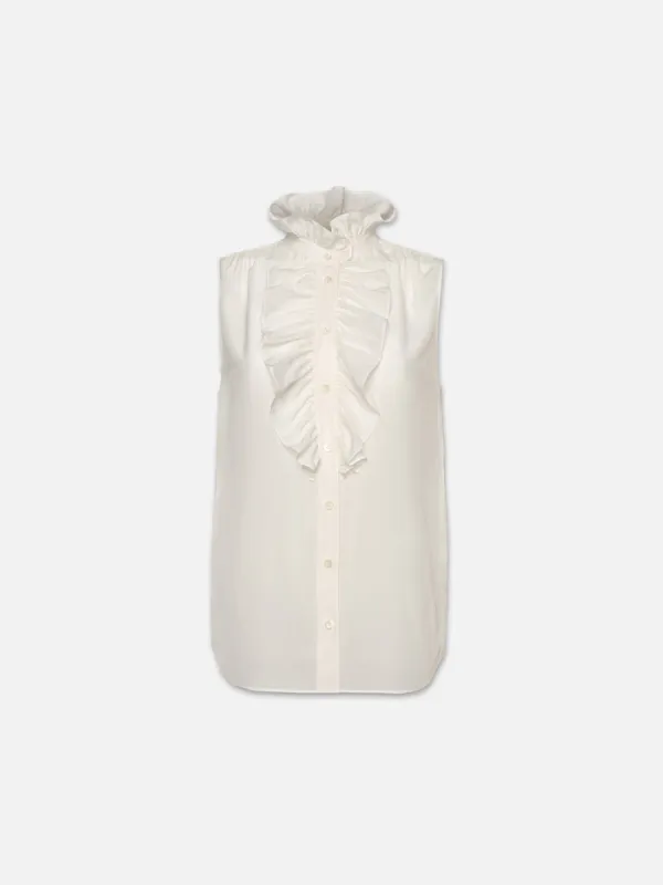 Sleeveless Ruffle Front Blouse -- Cream sold by Frame Denim