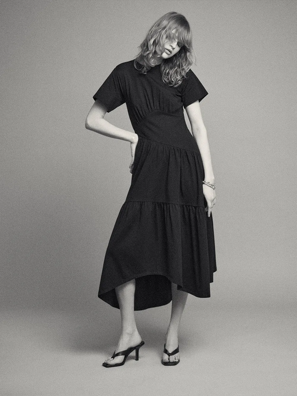 Gathered Seam Short Sleeve Dress -- Black sold by Frame Denim product image thumbnail 2