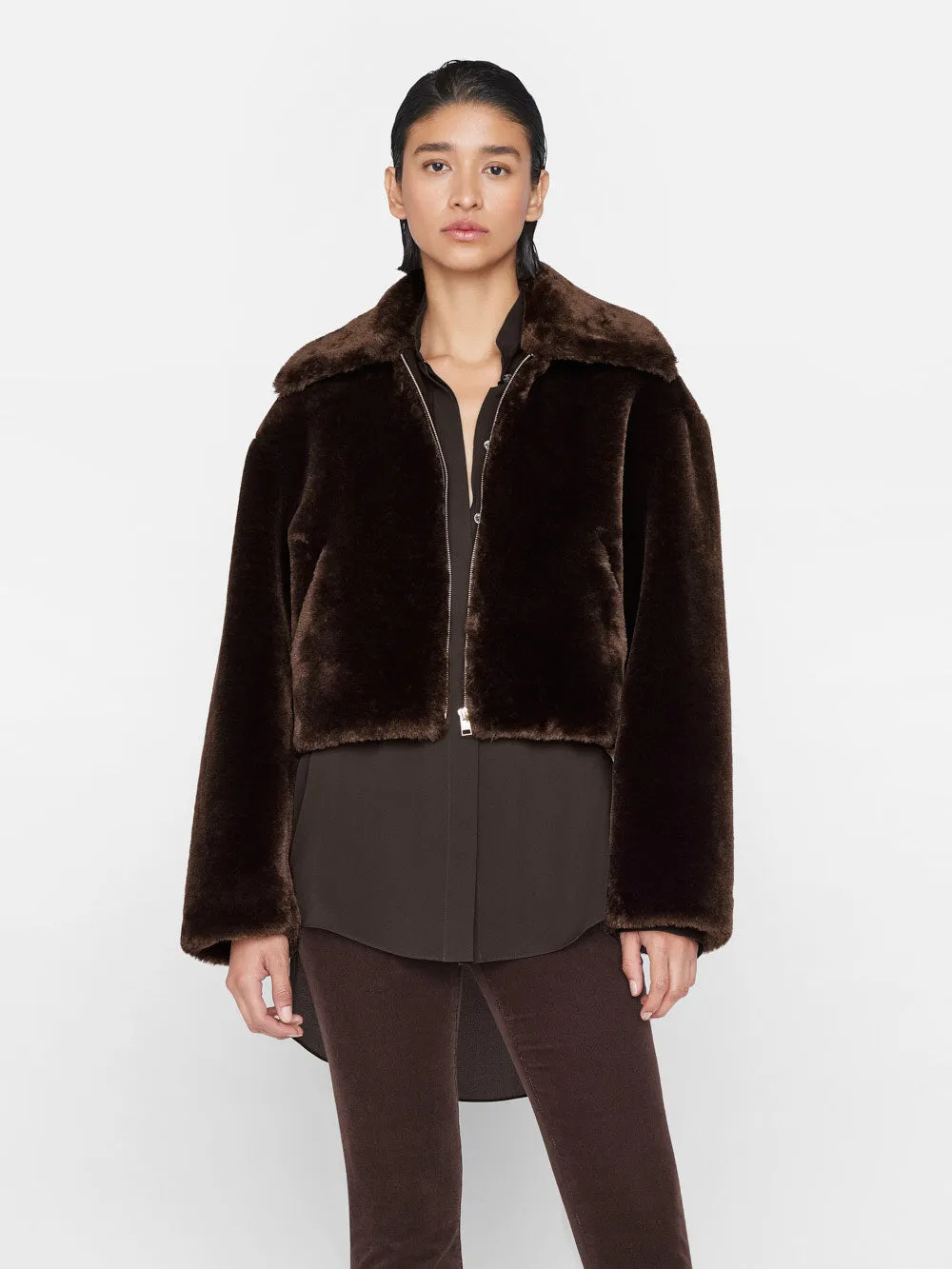 Faux Fur Zip Up Jacket -- Espresso sold by Frame Denim product image thumbnail 2