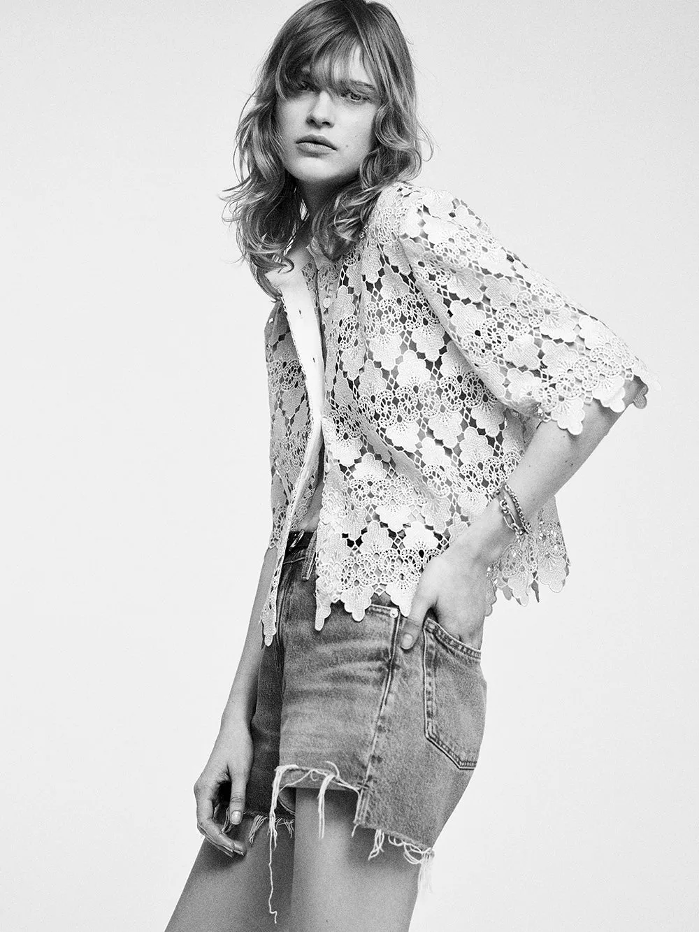 Lace Button Up Shirt -- Ecru sold by Frame Denim product image thumbnail 2