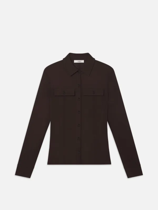 Jersey Button Up Shirt -- Chocolate Brown made by Frame Denim