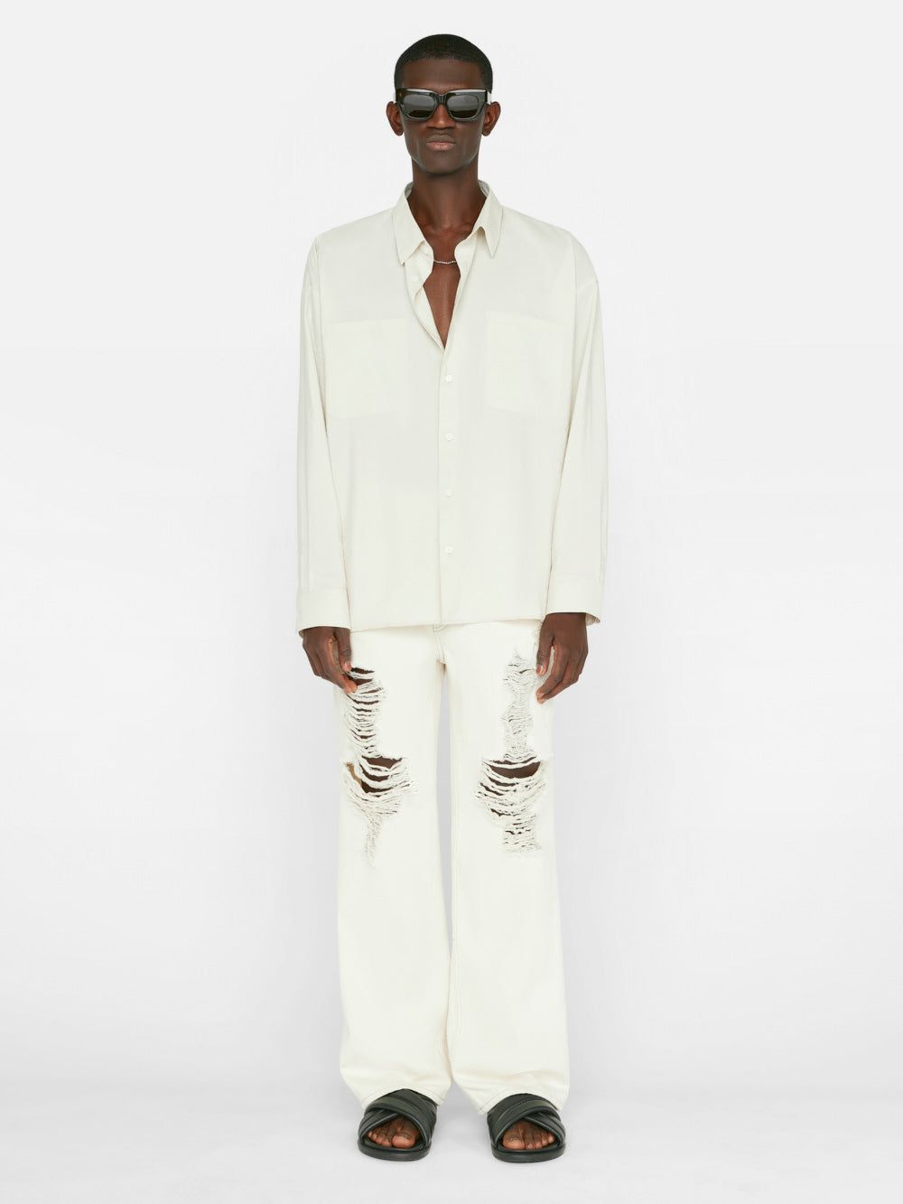 Relaxed Silk Blend Holiday Shirt -- Ecru sold by Frame Denim product image thumbnail 2