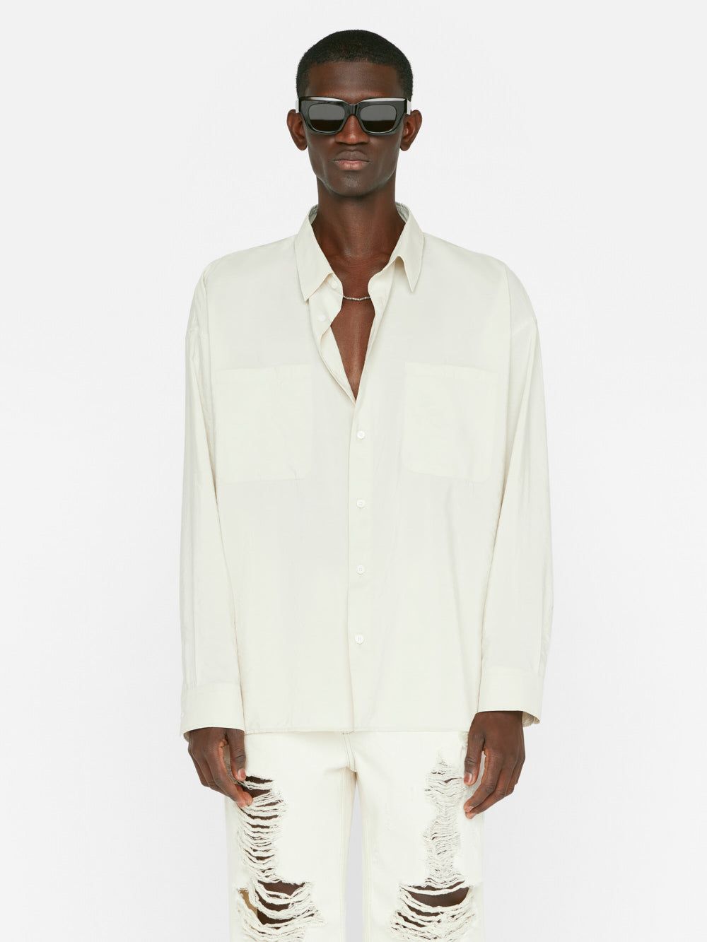 Relaxed Silk Blend Holiday Shirt -- Ecru sold by Frame Denim product image thumbnail 3