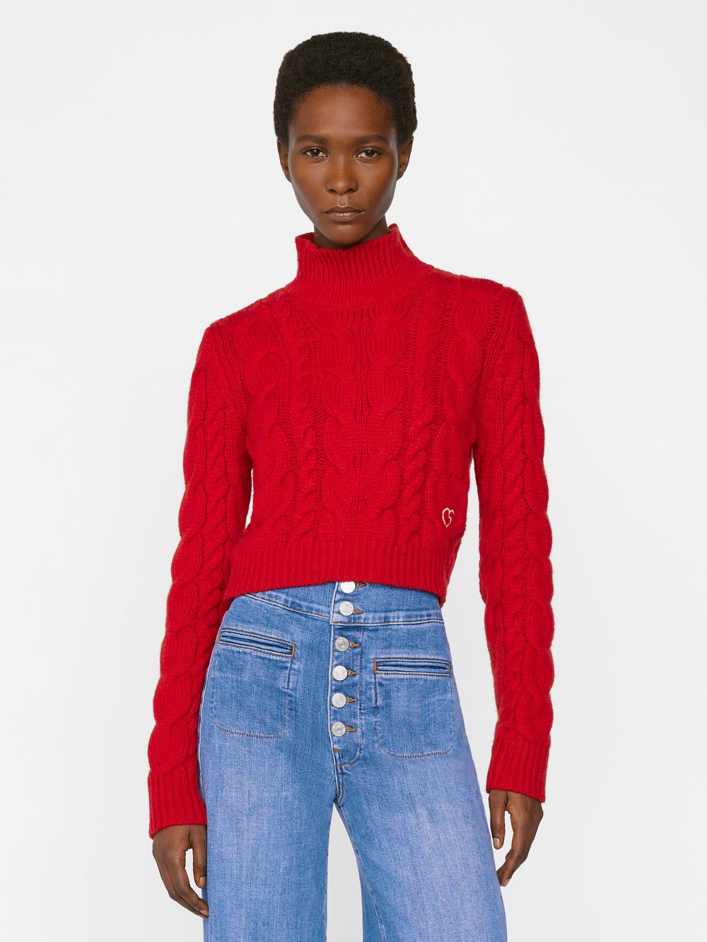 Chunky Cable Turtleneck -- Garnet sold by Frame Denim