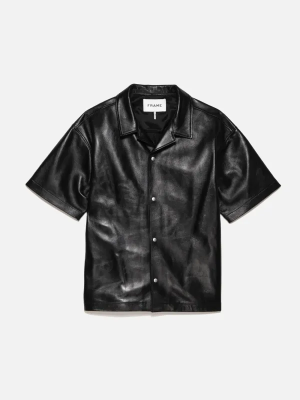 Short Sleeve Leather Camp Shirt -- Black sold by Frame Denim