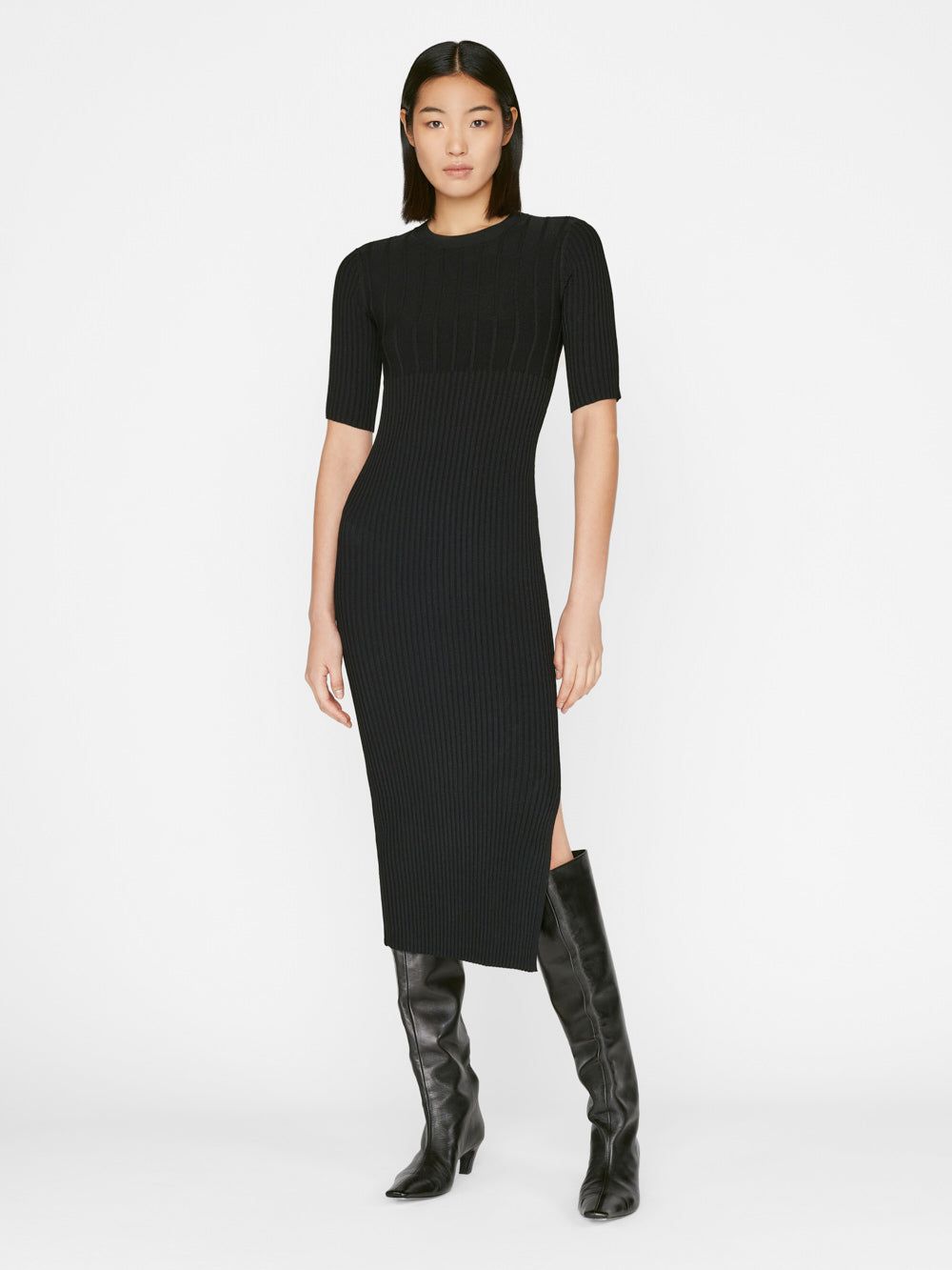 Mixed Rib Sweater Dress -- Noir sold by Frame Denim