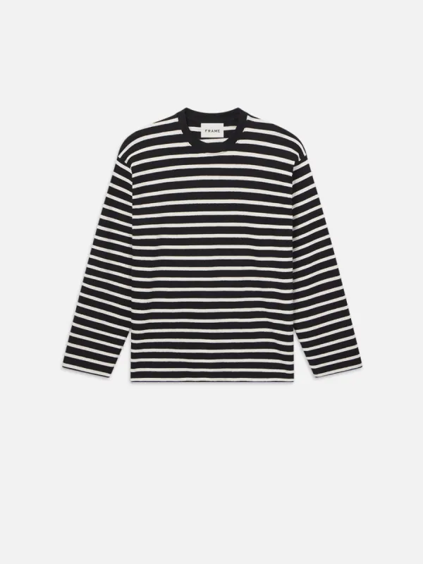 Long Sleeve Relaxed Striped Tee -- Black/Off White sold by Frame Denim