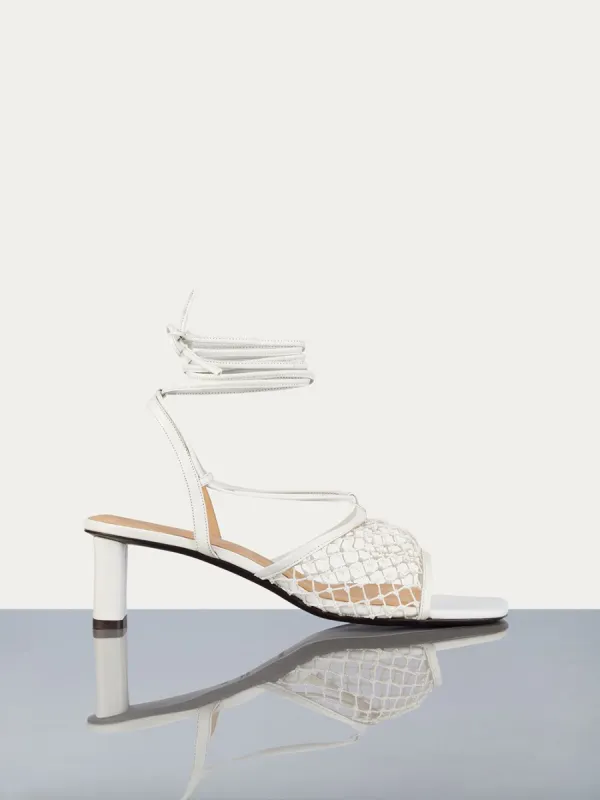 Le Adelaide Crochet Lace Up Heel -- Off White made by Frame Denim