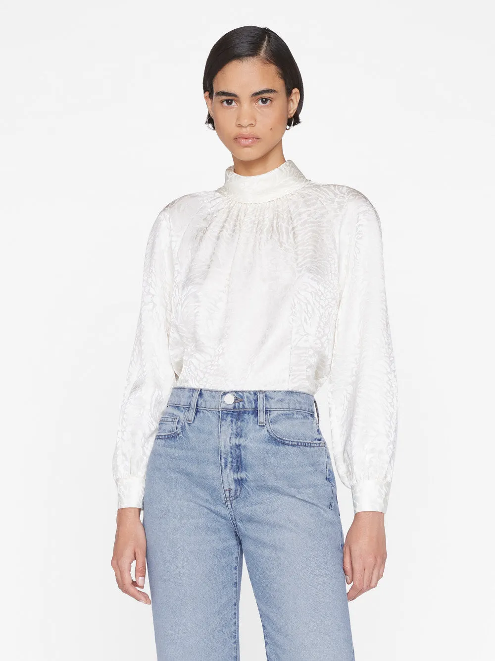 Foldover Mock Neck Blouse -- Off White sold by Frame Denim product image thumbnail 2