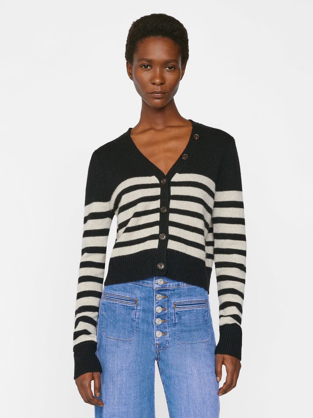 Cropped Cashmere Cardigan -- Noir Multi sold by Frame Denim