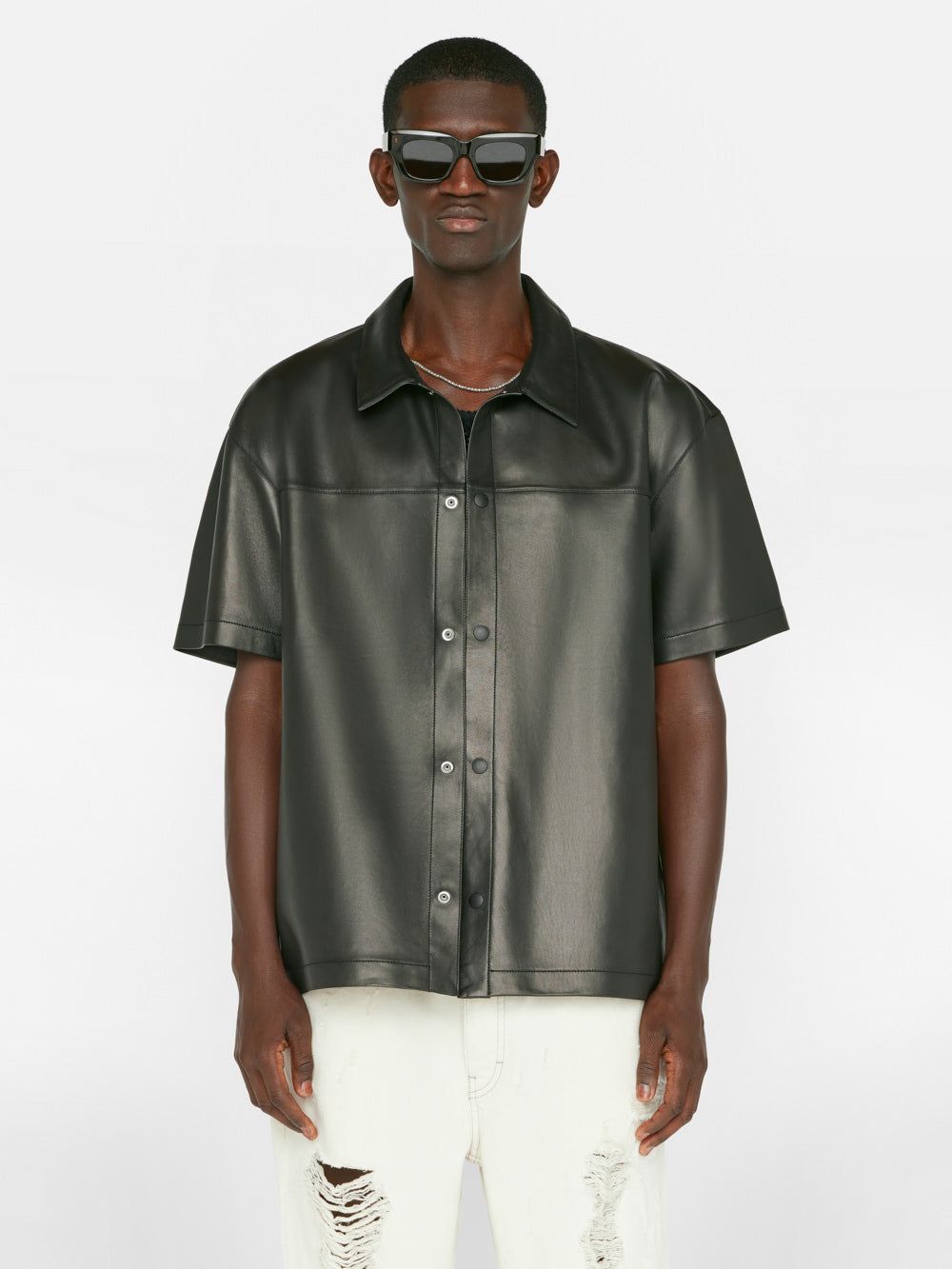Short Sleeve Leather Shirt -- Noir sold by Frame Denim product image thumbnail 3