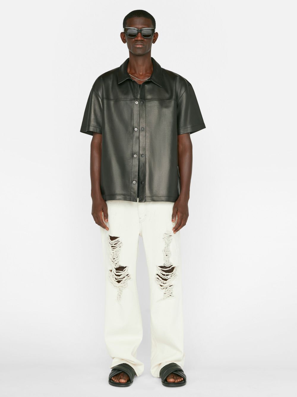 Short Sleeve Leather Shirt -- Noir sold by Frame Denim product image thumbnail 2