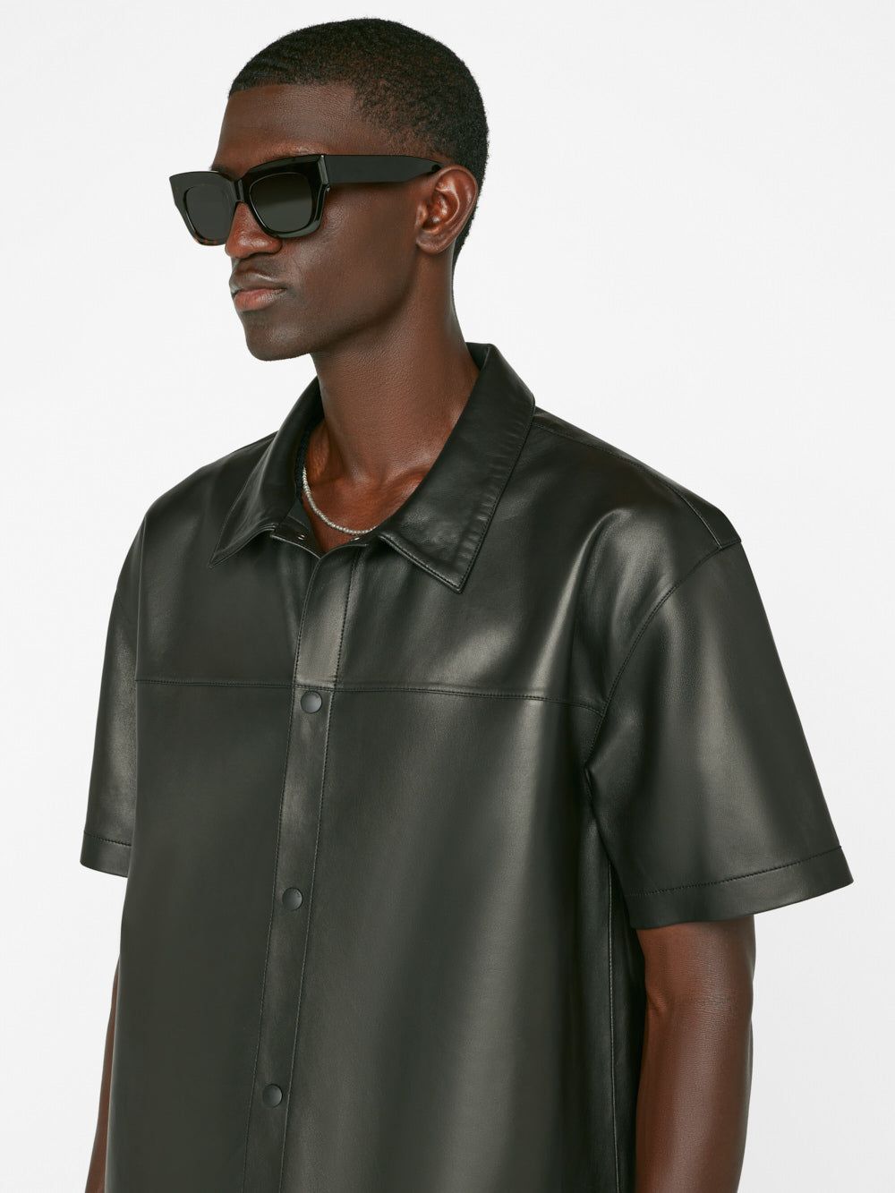 Short Sleeve Leather Shirt -- Noir sold by Frame Denim product image thumbnail 5