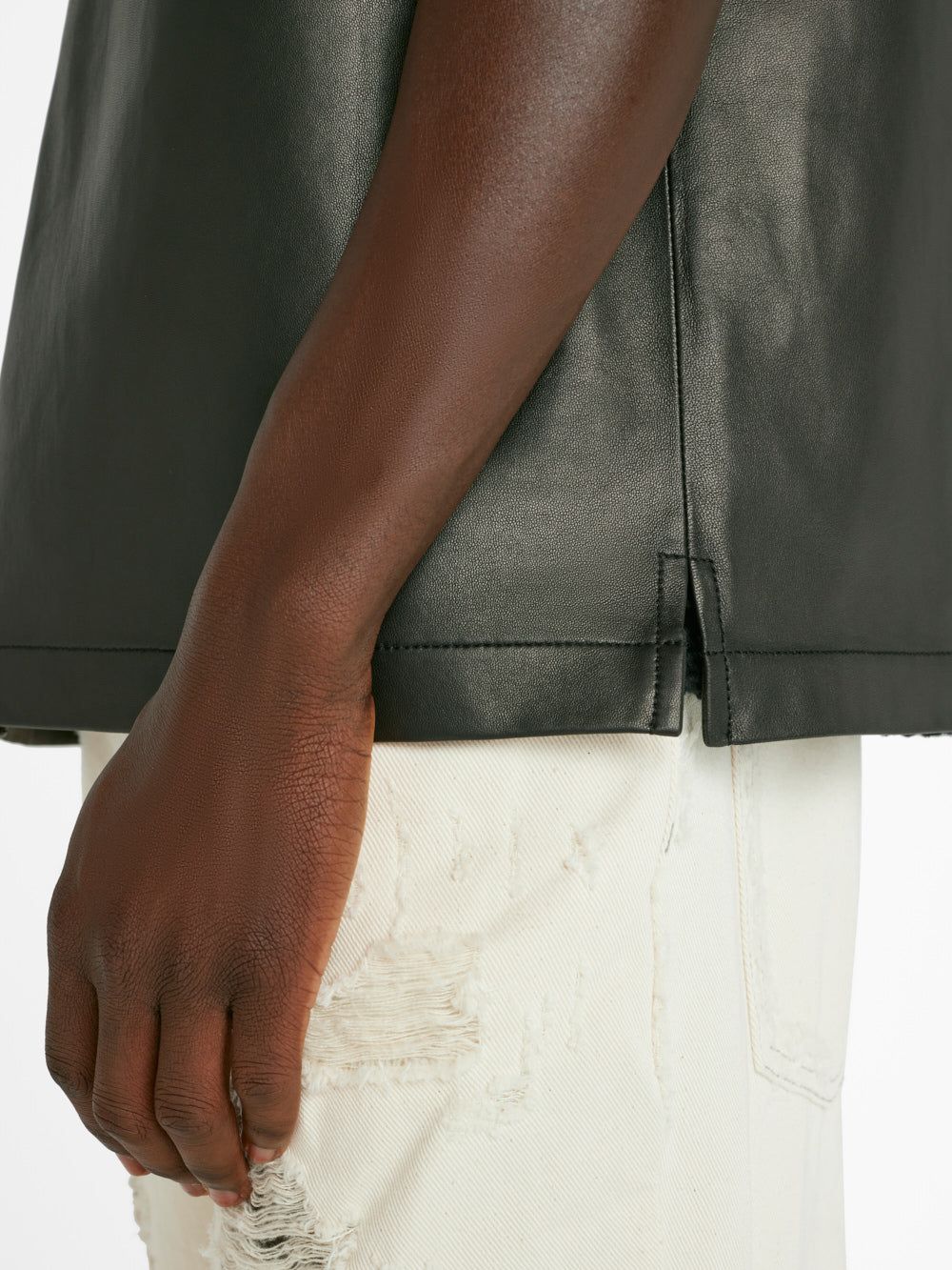 Short Sleeve Leather Shirt -- Noir sold by Frame Denim product image thumbnail 4