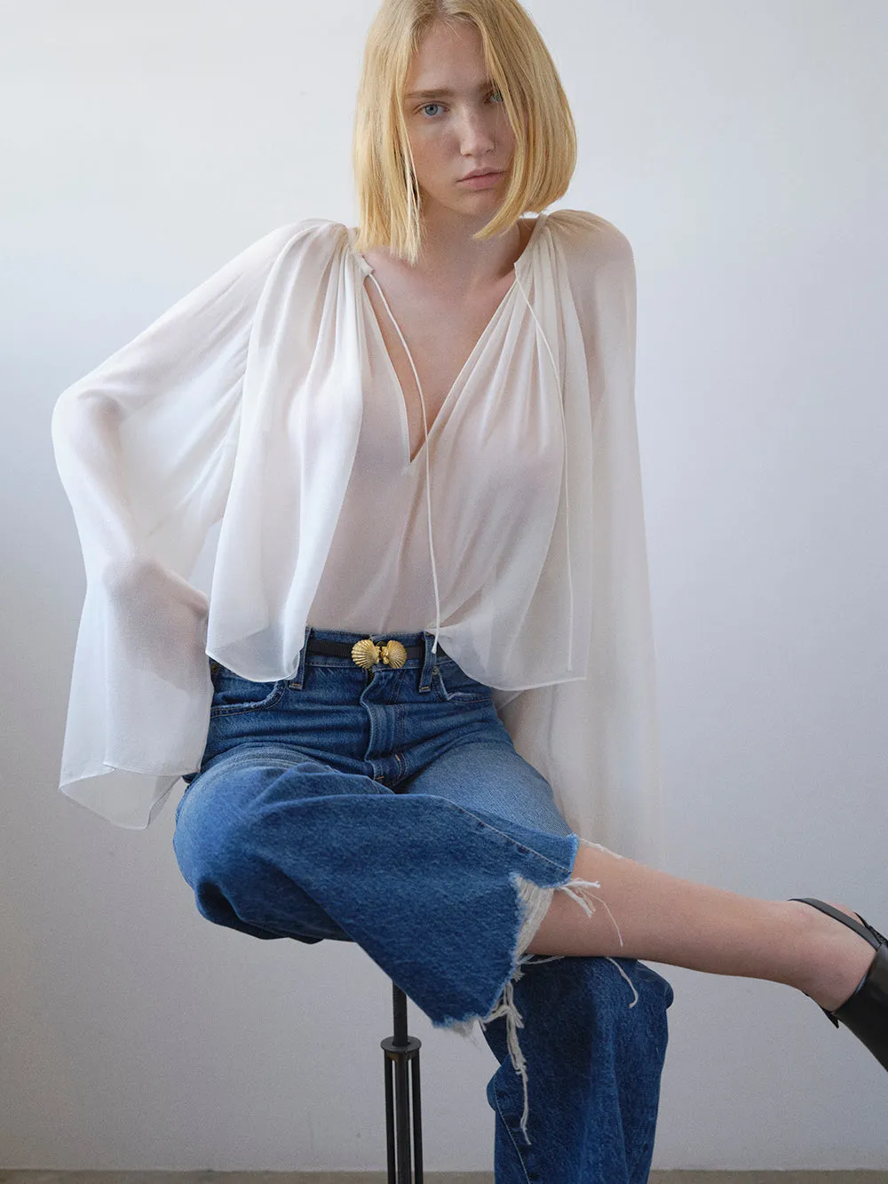V-Neck Shirred Blouse -- Cream sold by Frame Denim product image thumbnail 2