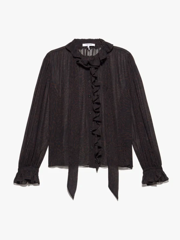 Ruffle Front Button Up Shirt -- Espresso Multi sold by Frame Denim