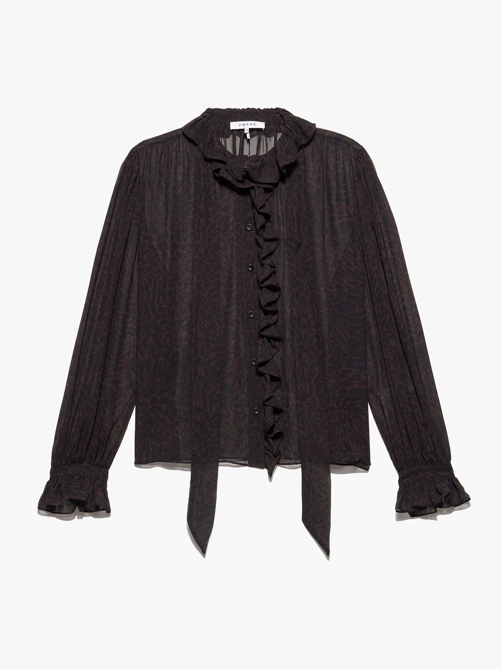 Ruffle Front Button Up Shirt -- Espresso Multi sold by Frame Denim