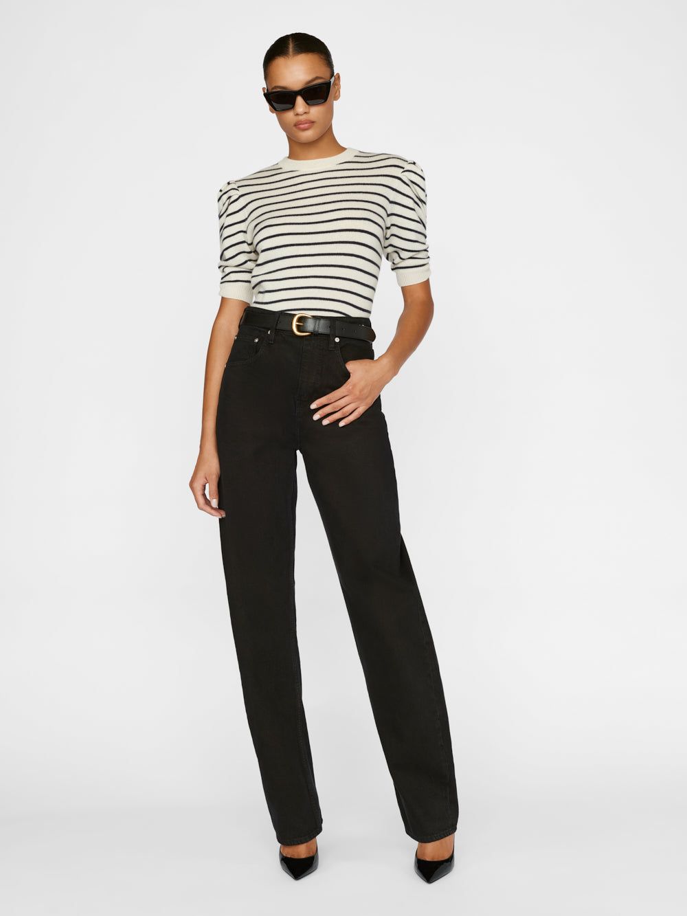 Ruched Sleeve Cashmere Sweater -- Off White Multi sold by Frame Denim product image thumbnail 3