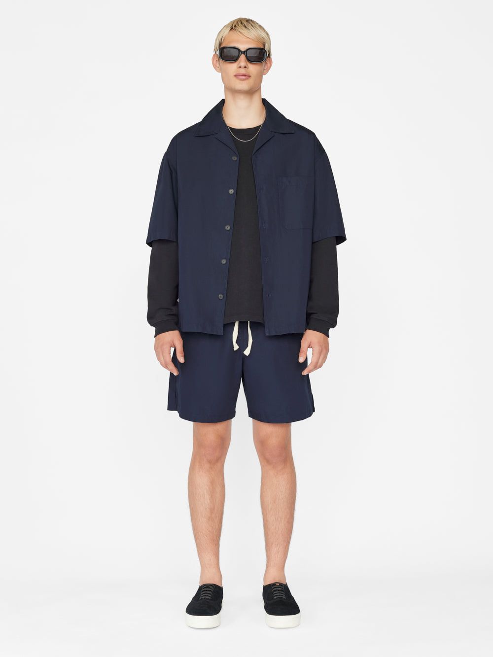 Linen Camp Collar Shirt -- Navy sold by Frame Denim