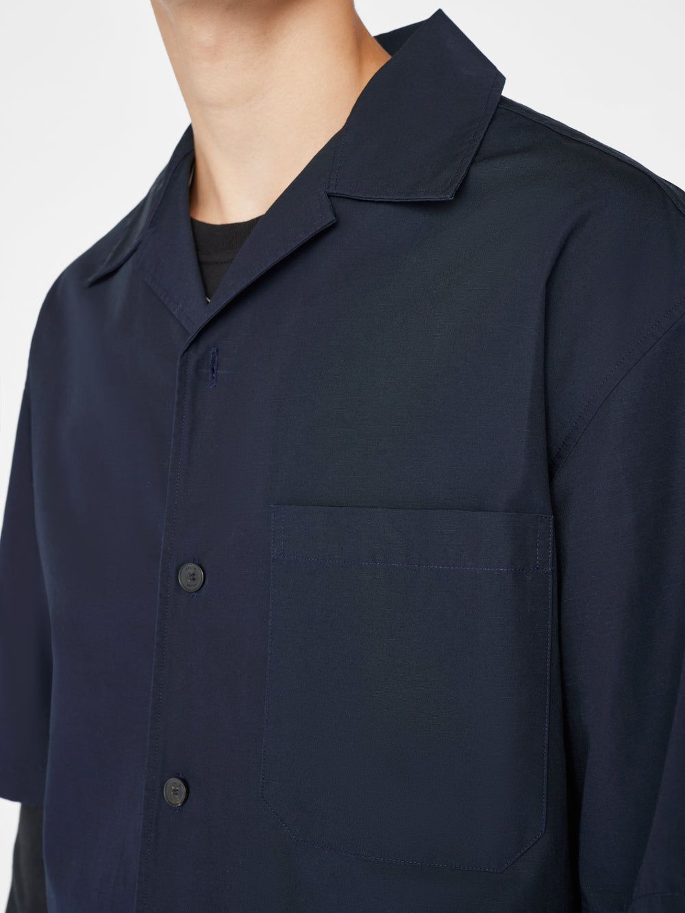 Linen Camp Collar Shirt -- Navy sold by Frame Denim product image thumbnail 4