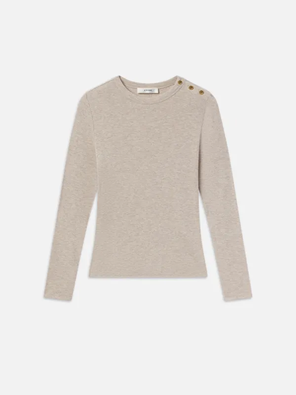 Long Sleeve Rib Button Crew -- Oatmeal Heather sold by Frame Denim