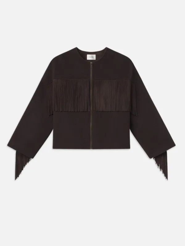 Mix Suede Fringe Coat -- Chocolate Brown made by Frame Denim