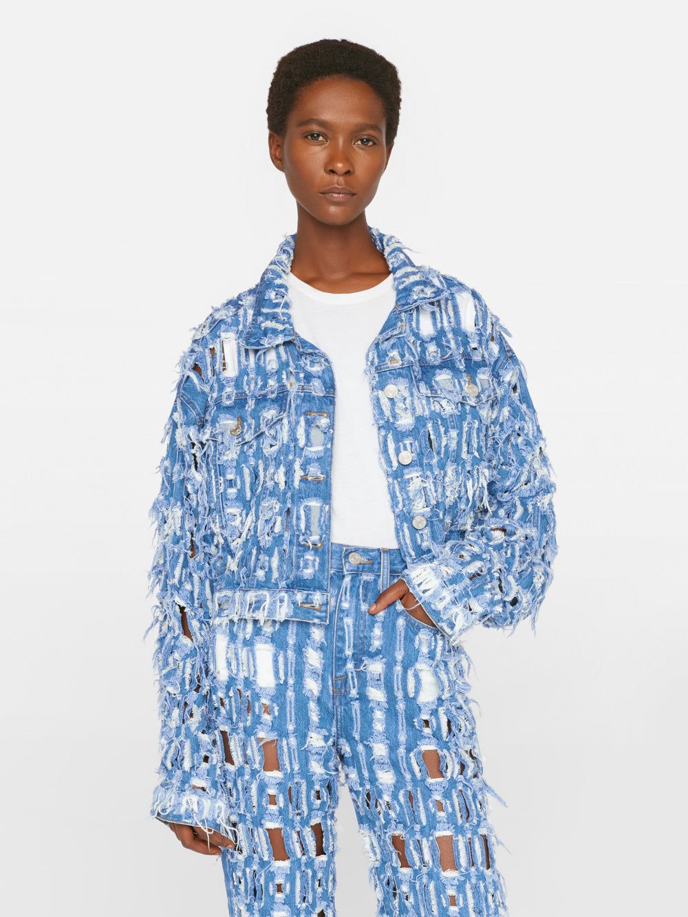 Cropped Oversized Jacket -- Blueprint Frays sold by Frame Denim