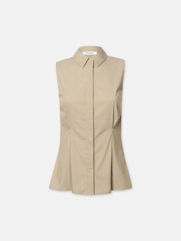 Pleated Sleeveless Shirt -- Khaki Multi made by Frame Denim