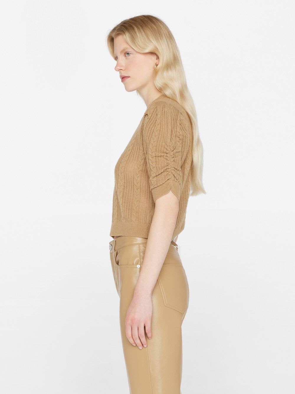 Pointelle Cashmere Ruched Sweater -- Light Camel sold by Frame Denim product image thumbnail 6
