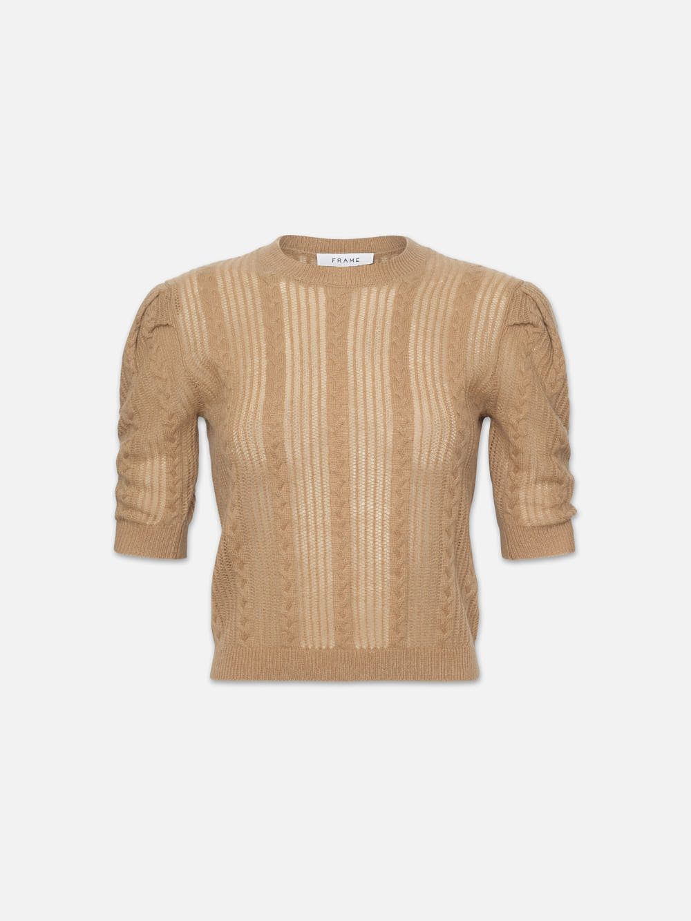 Pointelle Cashmere Ruched Sweater -- Light Camel sold by Frame Denim