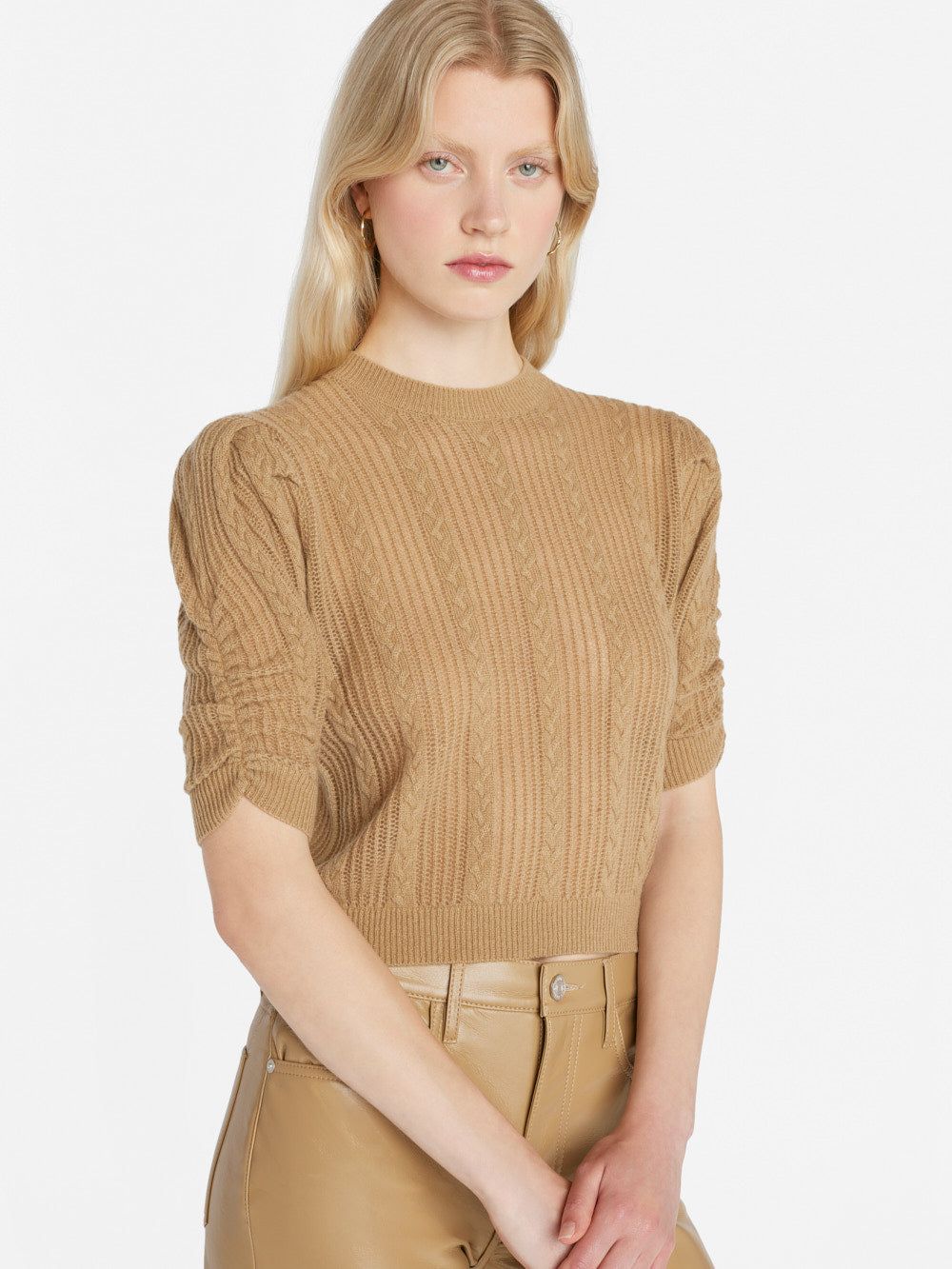 Pointelle Cashmere Ruched Sweater -- Light Camel sold by Frame Denim product image thumbnail 4