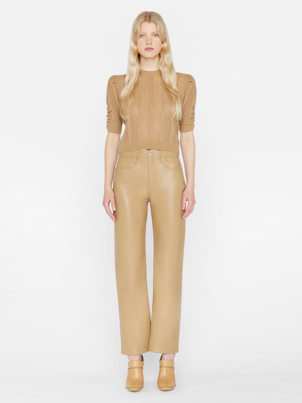 Pointelle Cashmere Ruched Sweater -- Light Camel sold by Frame Denim product image thumbnail 3