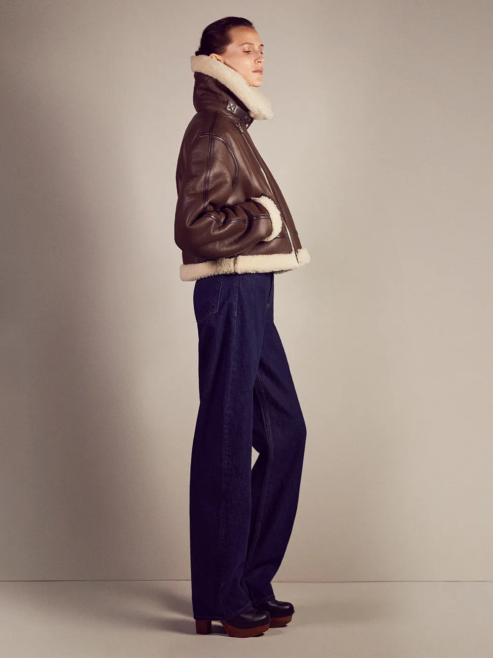 Boxy Shearling Jacket -- Chocolate Brown sold by Frame Denim product image thumbnail 3