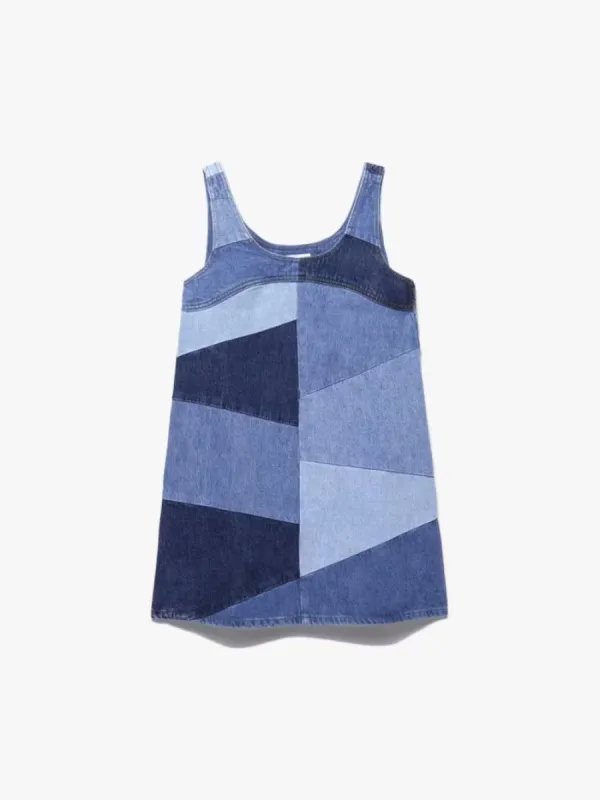 Patchwork Micro Flare Denim Dress -- Blue Compilation sold by Frame Denim