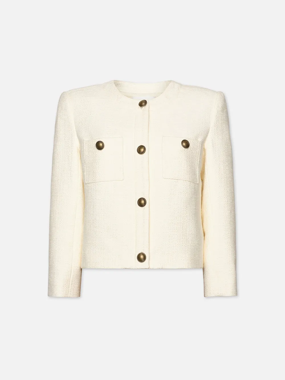 Collarless Button Front Jacket -- Cream sold by Frame Denim