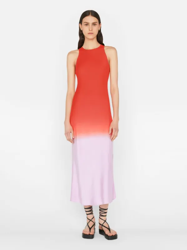 Bias Dip Dye Midi Dress -- Red Orange Multi made by Frame Denim