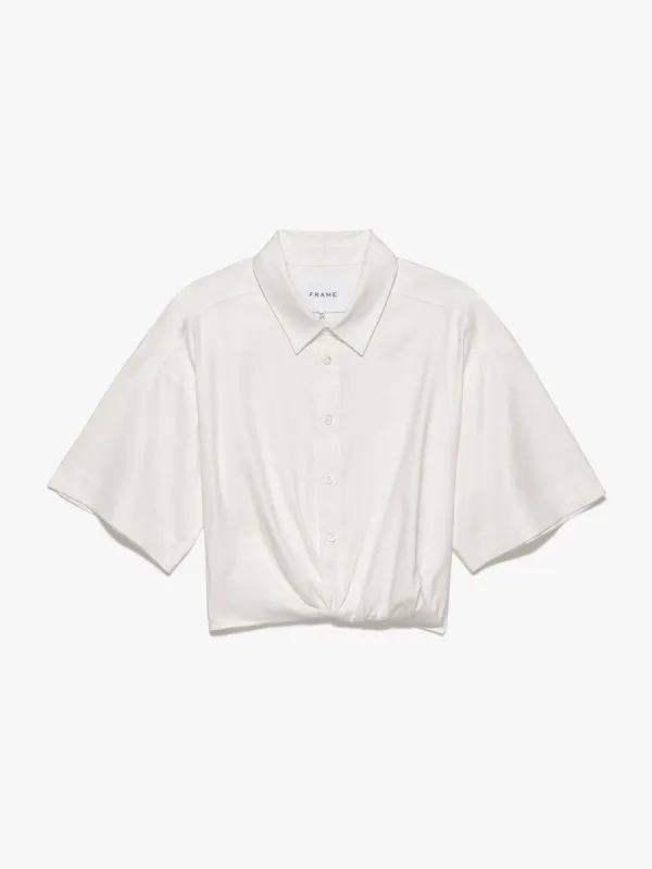 Cropped Twist Front Shirt -- Off White made by Frame Denim