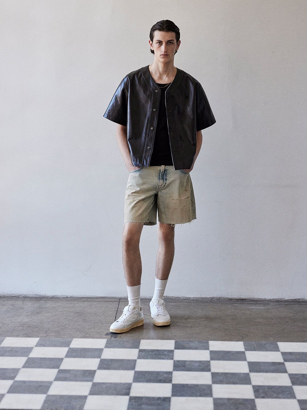 Leather Baseball Shirt -- Black sold by Frame Denim product image thumbnail 4