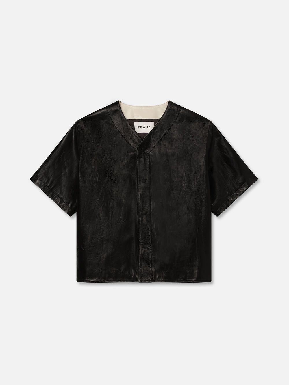 Leather Baseball Shirt -- Black sold by Frame Denim