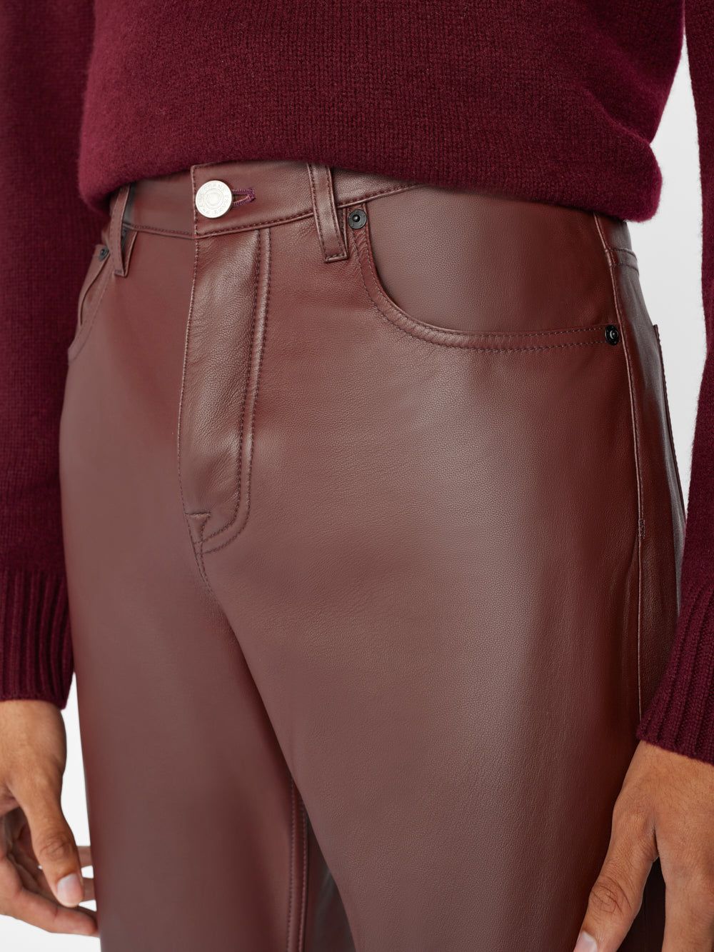 The Straight Leather Pant -- Dark Burgundy sold by Frame Denim product image thumbnail 3