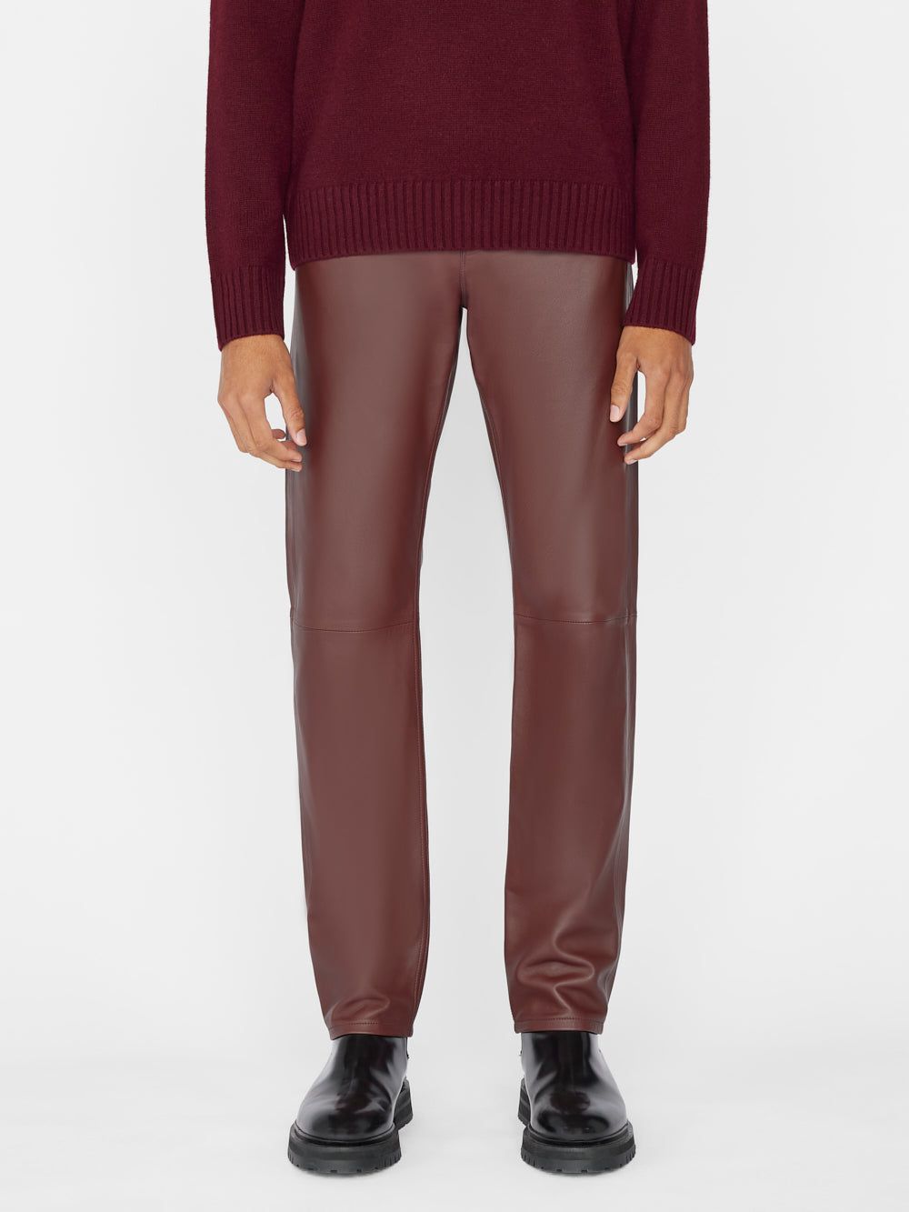 The Straight Leather Pant -- Dark Burgundy sold by Frame Denim product image thumbnail 2