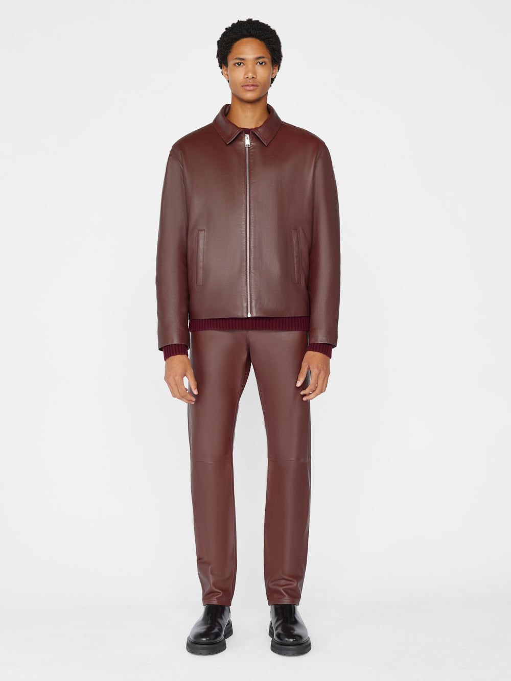 The Straight Leather Pant -- Dark Burgundy sold by Frame Denim