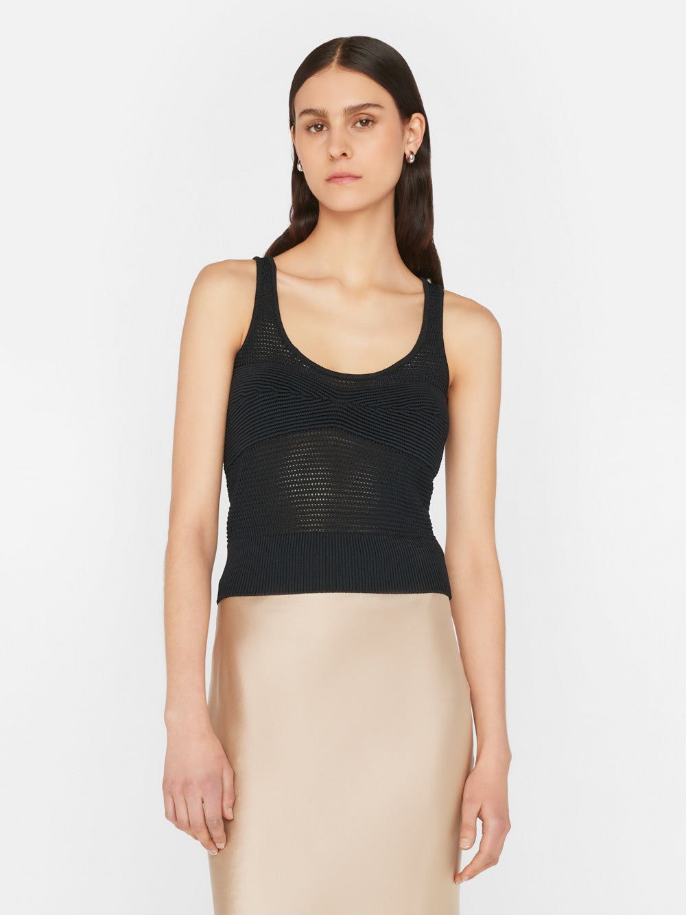 Corset Detail Crochet Tank -- Noir sold by Frame Denim