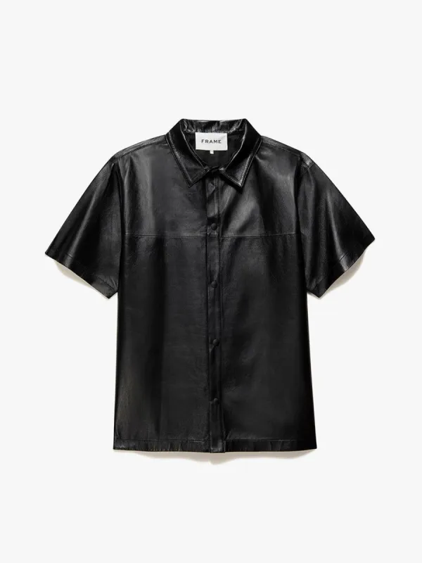 Short Sleeve Leather Shirt -- Noir sold by Frame Denim