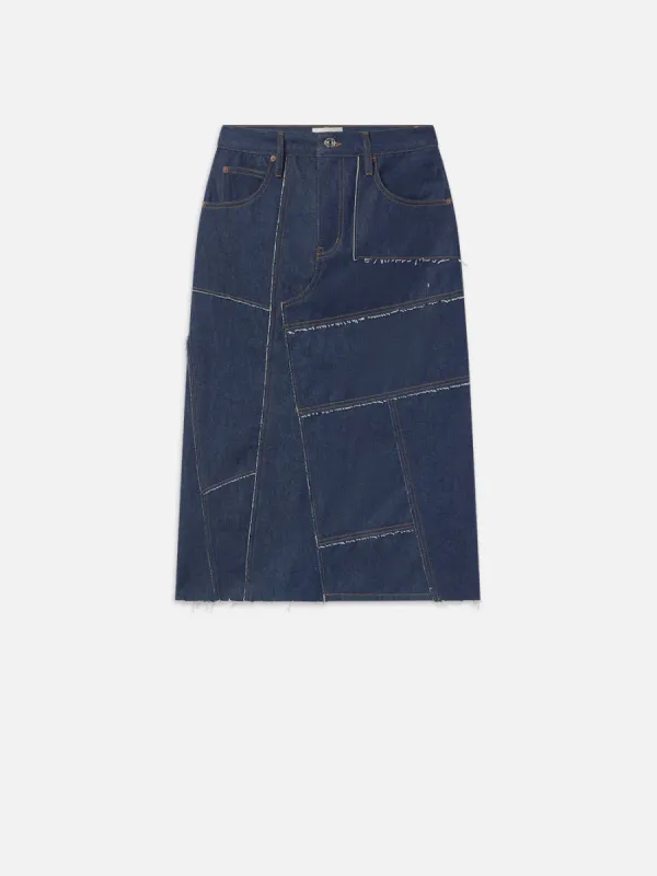 The Patchwork Midi Skirt -- Hemlock made by Frame Denim