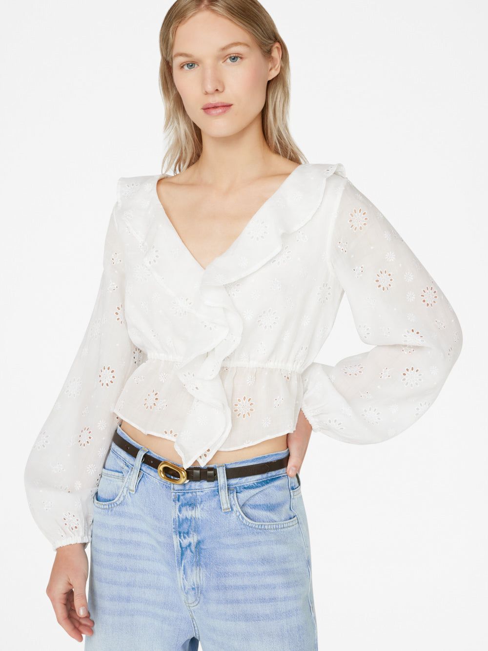 Ruffle Front Eyelet Top -- Blanc sold by Frame Denim product image thumbnail 4