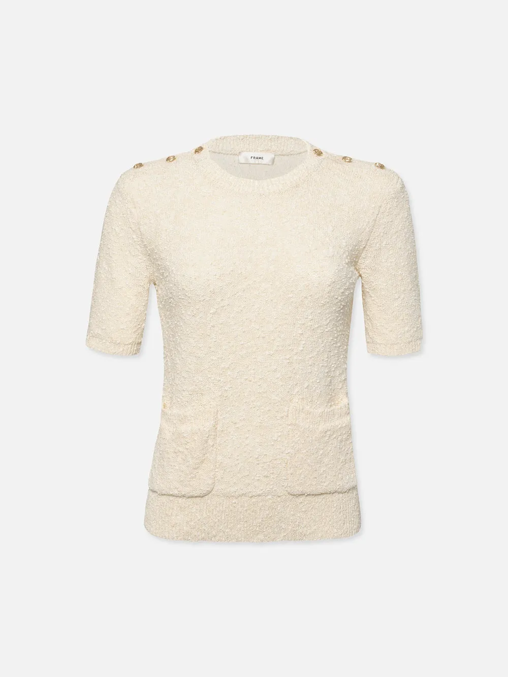 Patch Pocket Short Sleeve Sweater -- Cream sold by Frame Denim